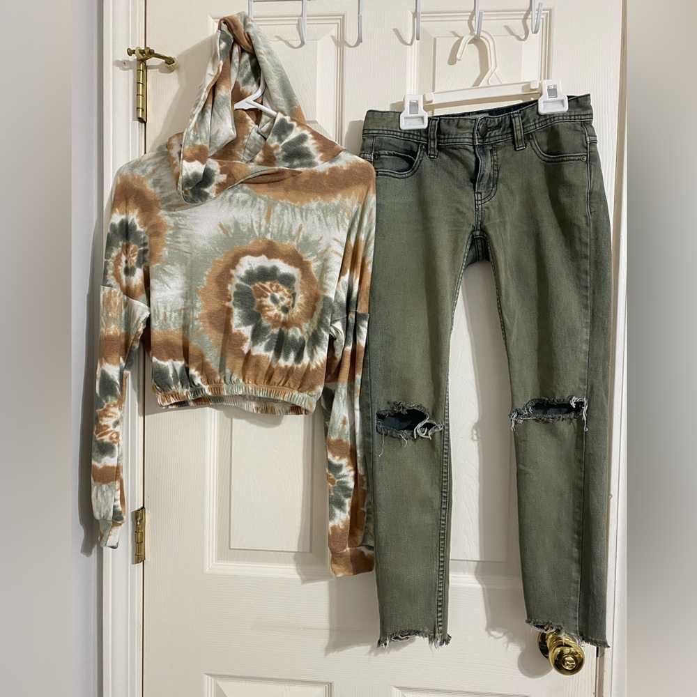 Womens Free People Jeans 24 & Whiteroom Cactus Cropped Hoodie XS